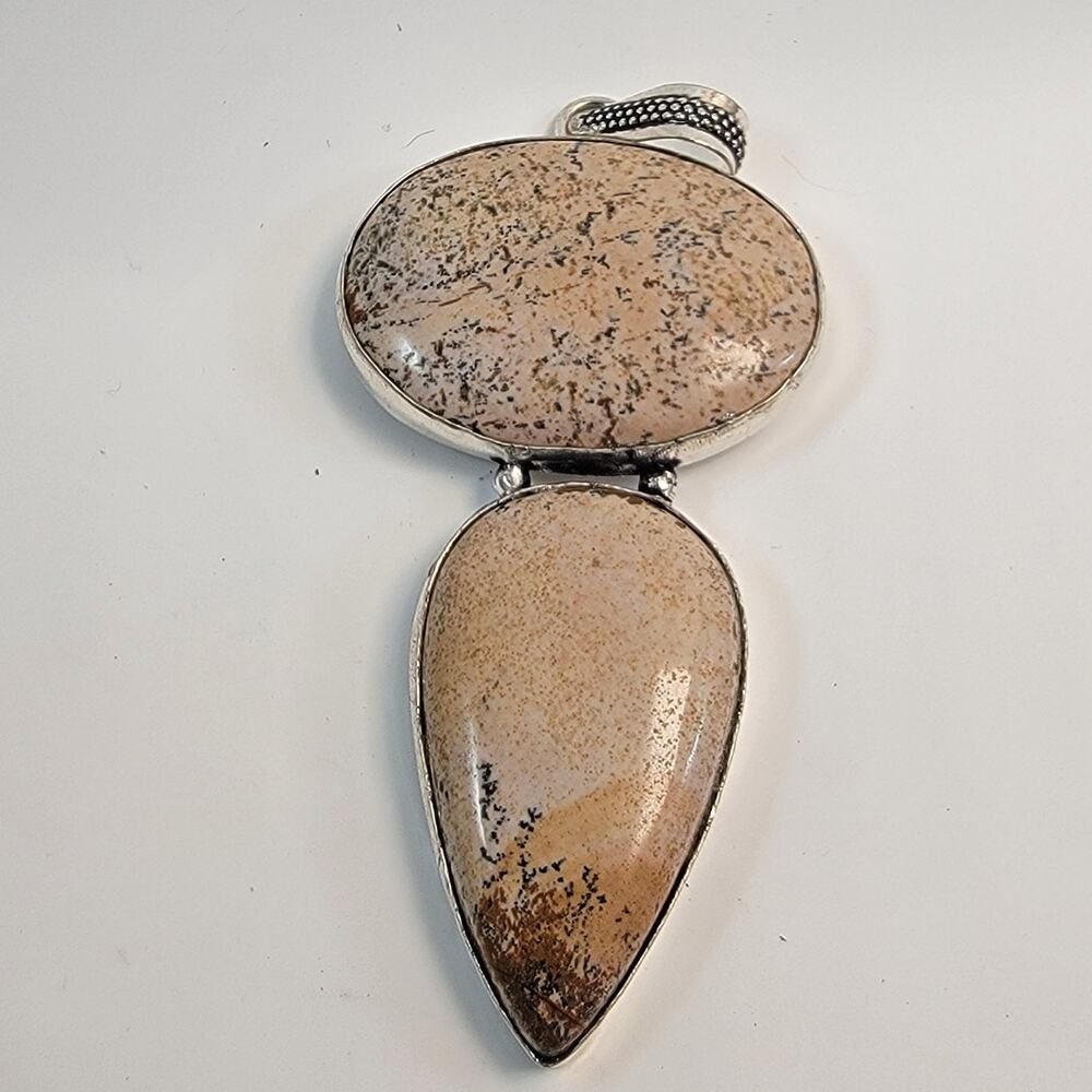 Necklace Pendant Picture Jasper Handmade Jewelry in Sterling Silver Double Stone